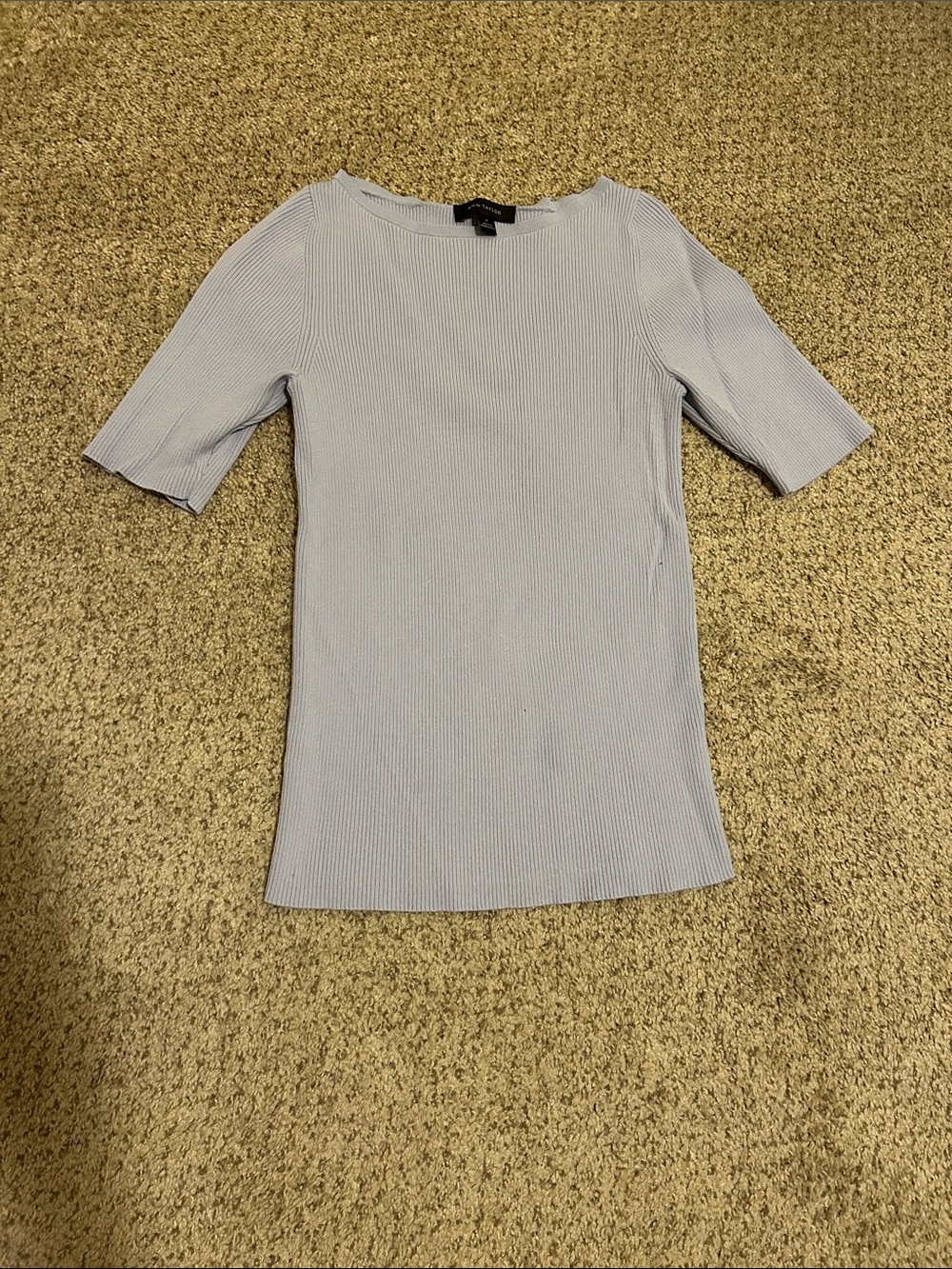 Ann Taylor Ribbed Short-Sleeve Top in Light Blue - Women's